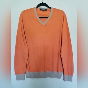 Milano London Sweater Men's V-Neck Thin 55% Silk 45% Cashmere, Dull Orange Sz L